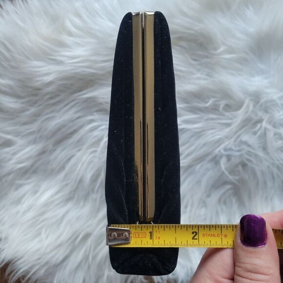 Elegant Black Clutch with Gold Clasp and Silver Roses Print - Picture 3 of 10